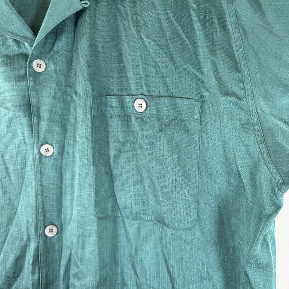 Gillio Silk Blend Shirt Men'sXL Solid Green Short Sleeve Button Up Front Pocket - Picture 4 of 10